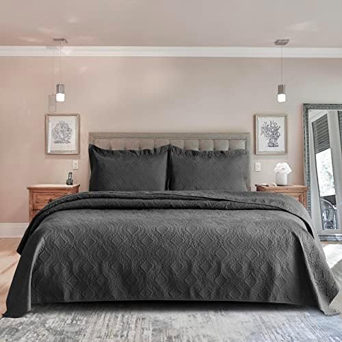  MYCRAFT King Quilt Bedding Set 3 Piece Lightweight Soft Coverlet - Bedspread Set For All Seasons(1 Quilt,2 Pillow Shams)