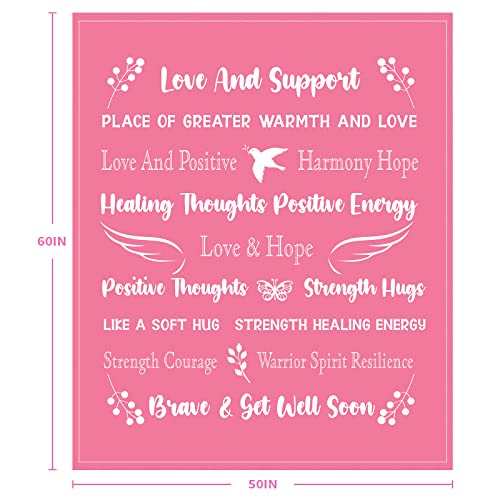  Breast Cancer Gifts For Women Fleece Healing Thoughts Blanket Super Soft & Warm Get Well Breast Cancer Blanket Sympathy Gift With Inspirational Positive Energy (50"x60", Pink)