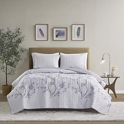  Reversible Quilt Set-Vermicelli Stitching Design All Season, Lightweight, Coverlet Bedspread Bedding, Matching Shams, Twin/Twin XL (66 In X 90 In), Gloria Damask Aqua 2 Piece