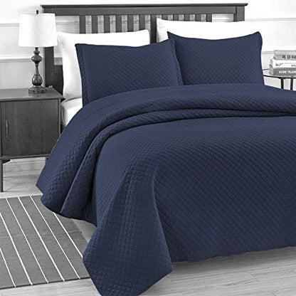 Unknown Luxe Bedding Solid Color Lightweight Oversize Cotton Filled Stitched 3-Piece Olive Leaves Bedspread Coverlet Set (King/California King, White / Peace)