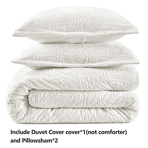 TILLYOU White Fluffy Duvet Cover Queen Set, Ultra Soft Shaggy Comforter Set Milk Crystal Velvet Bedding Faux Fur Plush Fuzzy Comforter Cover, 3 Pieces (1 Duvet Cover + 2 Pillow Shams)