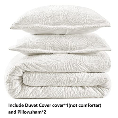  TILLYOU White Fluffy Duvet Cover Queen Set, Ultra Soft Shaggy Comforter Set Milk Crystal Velvet Bedding Faux Fur Plush Fuzzy Comforter Cover, 3 Pieces (1 Duvet Cover + 2 Pillow Shams)