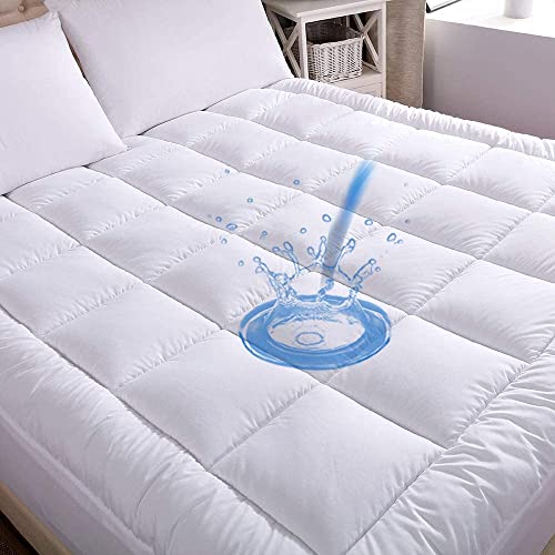  Waterproof Mattress Pad Queen Size Cotton Top Down Alternative Filling Pillowtop Mattress Topper Cover-Fitted Quilted (Mattress Pad Queen)