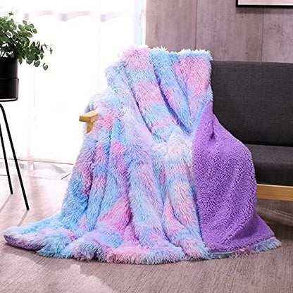  DANGTOP Faux Fur Throw Blanket, Tie Dye Fluffy Blanket, Super Soft Rainbow Blanket For Girls, Luxury Cozy Warm Plush Thick Sherpa Throws For Bed Couch Living Room (Rainbow, 59x79 Inches)