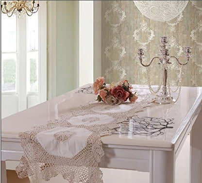  100% Thick Cotton Material With Hand Crochet Lace Easy Fit Bed Skirt Dust Ruffle (Crochetskirt-King/Calking, Beige)