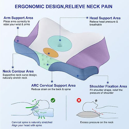  FAIORD Memory Foam Cervical Neck Pillow, Cervical Pillow For Neck Pain Relief, Orthopedic Ergonomic Contour Shoulder Support Pillow For Side, Back & Stomach Sleepers With Breathable Cooling Pillowcase