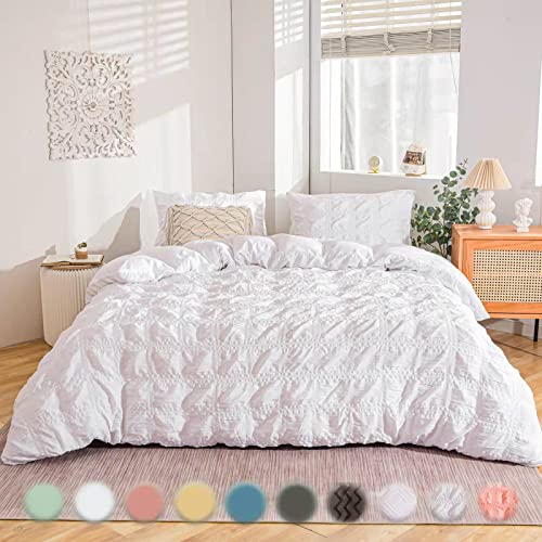  MY /emwai/ Duvet Cover King Size White, Super Soft Comfortable Seersucker Bedding Duvet Covers Set - 1 Duvet Cover And 2 Pillow Cases, King Size Duvet Cover With Zipper Closure & Corner Ties