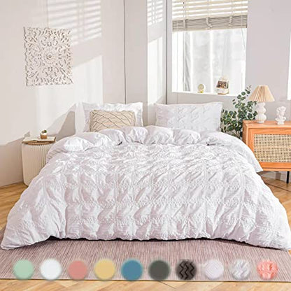  MY /emwai/ Duvet Cover King Size White, Super Soft Comfortable Seersucker Bedding Duvet Covers Set - 1 Duvet Cover And 2 Pillow Cases, King Size Duvet Cover With Zipper Closure & Corner Ties