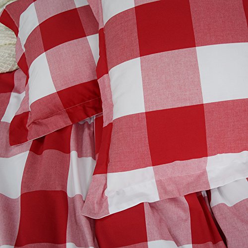 Cotton Duvet Cover Set, 100% Cotton Yarn Dyed Plaid Check Duvet Cover With 2 Pillowshams - Full/Queen Red