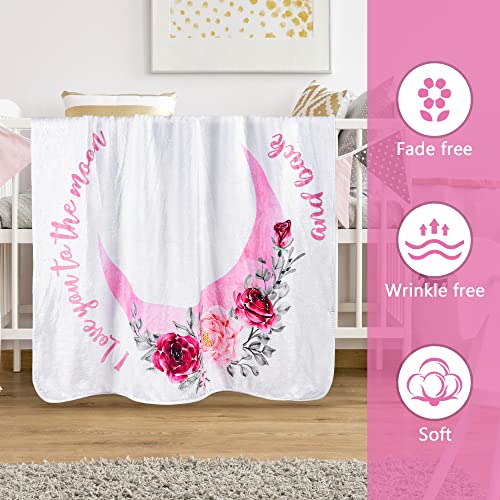 Baby Milestone Blanket - Monthly Milestone Blanket For Baby Girl - Custom Soft Fleece Photography Background - Personalized Newborn Growth Chart -Premium Floral Moon 60" X 40"