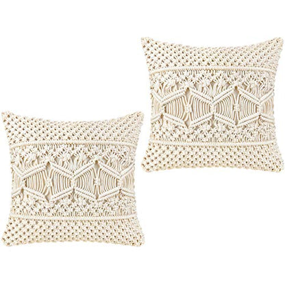  Mkono Throw Pillow Cover Macrame Cushion Case (Pillow Inserts Not Included) Set Of 2 Boho Pillows Decorative Pillow Cover For Bed Sofa Couch Bench Boho Home Decor,17 Inches