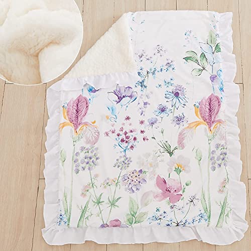  Brandream Wildflower Butterfly Crib Bedding Sets For Girls Farmhouse Baby Nursery Bedding Blanket Set Romantic Purple White, 6 Pieces