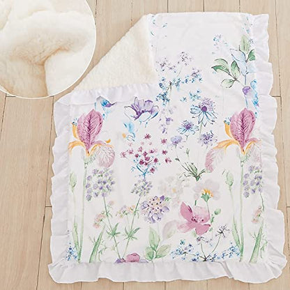  Brandream Wildflower Butterfly Crib Bedding Sets For Girls Farmhouse Baby Nursery Bedding Blanket Set Romantic Purple White, 6 Pieces