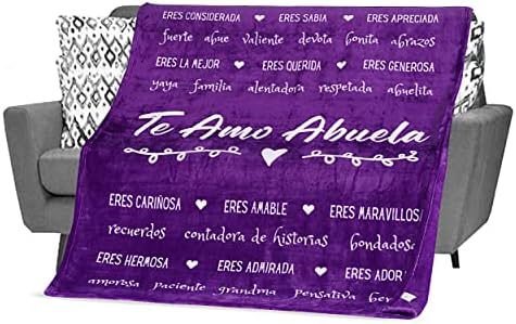  Mothers Day Gifts For Abuela In Spanish, Abuela Blanket, Feliz Dia De Las Madres, Regalos Para Abuela En Español For Birthday/Cumpleaños From Los Nietos, 60x50 Inches (Purple, Fleece)