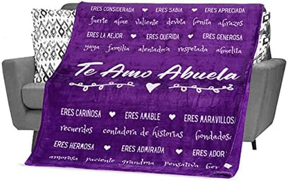  Mothers Day Gifts For Abuela In Spanish, Abuela Blanket, Feliz Dia De Las Madres, Regalos Para Abuela En Español For Birthday/Cumpleaños From Los Nietos, 60x50 Inches (Purple, Fleece)