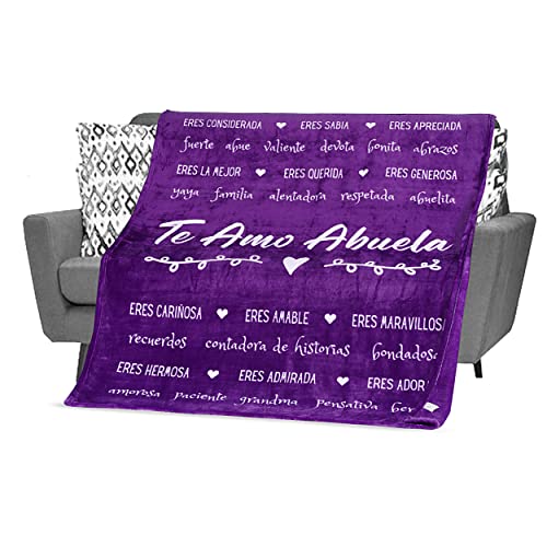  Mothers Day Gifts For Abuela In Spanish, Abuela Blanket, Feliz Dia De Las Madres, Regalos Para Abuela En Español For Birthday/Cumpleaños From Los Nietos, 60x50 Inches (Purple, Fleece)