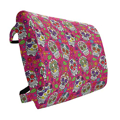  Ambesonne Sugar Skull Lumbar Back Support Pillow, All Saints Day Oriental Mexican Flowers Hearts Vibrant Design Print, High Density Foam For Office Chairs Car Seats, 14" X 13", Hot Pink Purple Green