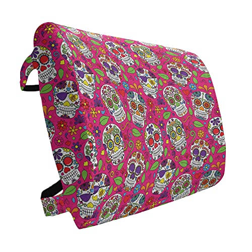  Ambesonne Sugar Skull Lumbar Back Support Pillow, All Saints Day Oriental Mexican Flowers Hearts Vibrant Design Print, High Density Foam For Office Chairs Car Seats, 14" X 13", Hot Pink Purple Green