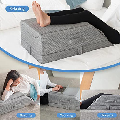  Adjustable Leg Elevation Pillows For Swelling After Surgery, Cooling Memory Foam Leg Wedge Pillow For Blood Circulation, Wedge Pillow For Sleeping, Sciatica Back Knee Hip Ankles Pain Relief