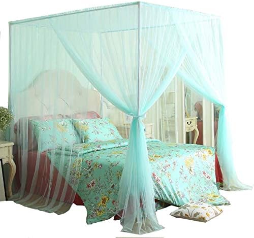  Mengersi Princess 4 Corners Post Bed Canopy Bed Curtains (Queen, Red)