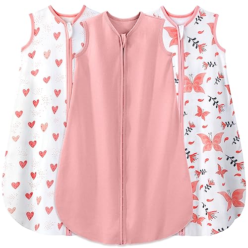  Yoofoss Baby Sleep Sack 0-6 Months Baby Wearable Blanket 100% Cotton 2-Way Zipper TOG 0.5 Toddler Sleeping Sack 3 Pack, Comfy Soft Lightweight Sleep Sacks For Babies(Small)