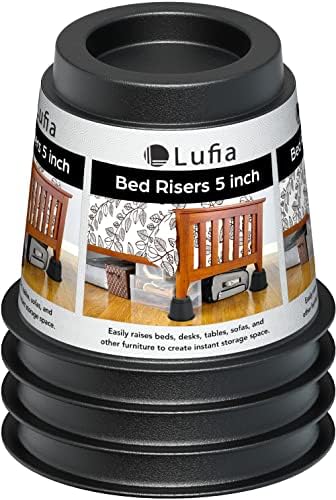  Lufia Bed Risers 4 Inch Heavy Duty, Bed Furniture Risers With Non-Slip Pad Ideal For Bed, Sofa, Table, Chair Or Desk, Set Of 4 (Black)