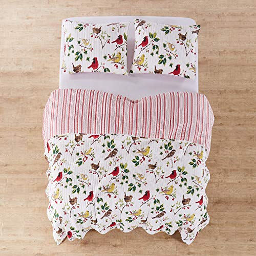  Thatch Home Joy Birds Joy Birds Quilt - Full/Queen - Birds And Holly - Red, Green, Citron, Taupe, Brown - Quilt (88x92in.) - Reversible - Cotton/Poly