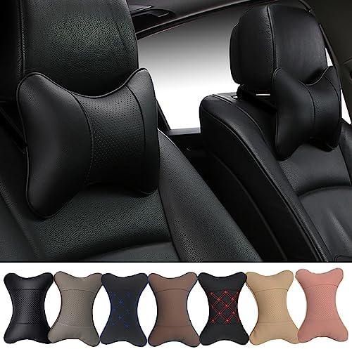  Yuhuru Car Neck Pillows Both Side Pu Leather 2pieces Pack Headrest Fit For Most Cars Universal Heatrests Pillow For Home And Office Chair (Black)