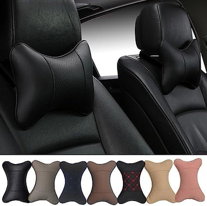  Yuhuru Car Neck Pillows Both Side Pu Leather 2pieces Pack Headrest Fit For Most Cars Universal Heatrests Pillow For Home And Office Chair (Black)