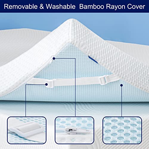  3 Inch Gel-Infused Memory Foam Bed Mattress Topper High Density Cooling Pad Removable Fitted Bamboo Cover Ventilated Design-10 Years Warranty (Queen)