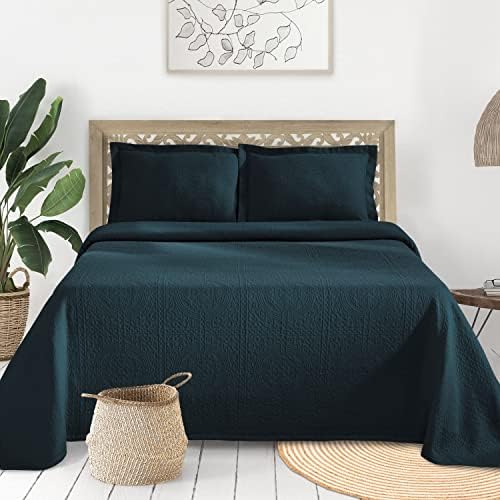 Superior Jacquard Matelasse Fleur De Lis 100% Cotton Medallion 3-Piece Bedspread Set - King, Ivory