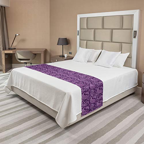  Ambesonne Purple Paisley Bed Runner, Monochrome Design Graphic With Floral Motif Damask Print, Decorative Accent Bedding Scarf For Hotels Homes And Guestrooms, Purple Fuchsia