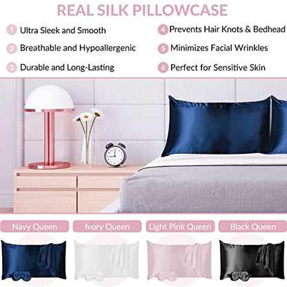  Mulberry Silk Pillowcase For Hair And Skin With Hidden Zipper, 22 Momme 100% Real Silk Pillow Case With Sleep Mask, Premium Grade 6A Silk Promotes Soft Skin, 900 Thread Count