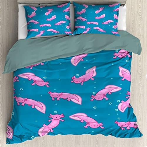  Ottoy Cute Axolotl Lightweight Comfortable 3 Pieces Duvet Cover Luxury Soft Bedding Quilt Set With Pillow Shams Full/Queen Size(No Comforter) 104"X90"