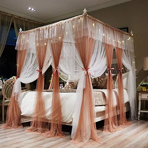  4 Corners Post Canopy Bed Curtain For Girls & Adults - Royal Luxurious Cozy Drapes - Cute Princess Bedroom Decoration Accessories (White, 59" W X 78" L, Full/Queen)