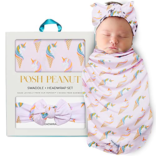  Posh Peanut Baby Swaddle Blanket, Premium Soft Päpook Bamboo Swaddles Wrap & Headband Set, Anti Stink Lightweight Breathable Infant Receiving Swaddling Blankets, Large Boy & Girl Newborn Shower Gift
