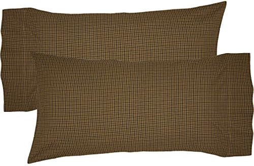  VHC Brands Tea Cabin Green Plaid Standard Pillow Case Set Of 2 21x30 Country Rustic Bedding Accessory, Moss Green