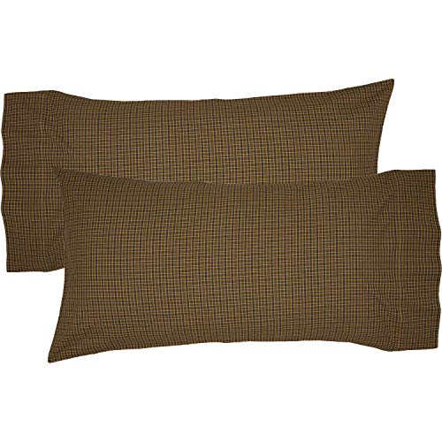  Tea Cabin Green Plaid King Pillow Case Set Of 2 21x40 Country Rustic Bedding Accessory, Moss Green