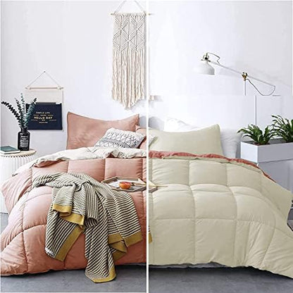  KASENTEX All Season Down Alternative Quilted Comforter Set - Reversible Duvet Insert - Machine Washable (Rose/Beige Cream, Queen Set)