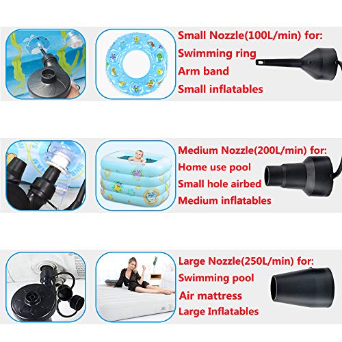  Electric Pump For Inflatables, Portable Air Pump With 3 Nozzles For Air Mattress Inflatable Pool Float