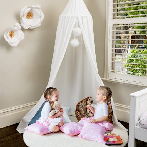  Rincess Bed Canopy For Girls Room With Pom Pom- Kids Canopy Bed, Reading Nook For Kids, Princess Room Decor, Crib Canopy Bed Curtains, Toddler Bed Canopy, White Bed Canopy Or Pink Canopy