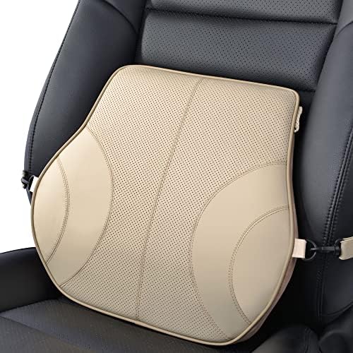 Au-kee Lumbar Support For Car, Genuine Leather Memory Foam Pillow Lower Back Cushion For Office Chair With Adjustable Strap (Black)