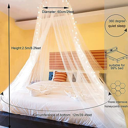  White Bed Canopy, Princess Canopy Bed Curtains With 18 Color Changing Star Lights Dome Bed Canopy With Lights For Girls Bedroom Twin Full Queen King Size Bed