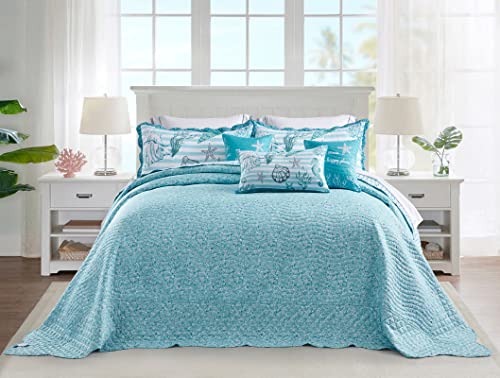  HZ&HY Coastal Oversized King Bedspread 128x120 Extra Wide, Lightweight Beach Bedding Nautical Quilt, Real Stitching, Reversible, 6 Piece, 100% Microfiber, King/California King, Shell