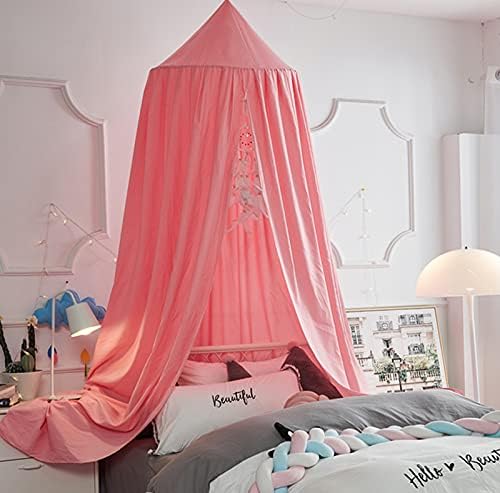  Bed Canopy For Girls Kids,Princess Round Dome Children Dreamy Mosquito Net Bedding Girls Room Castle Play Tent Hanging House Decor Reading Nook Canopies (Beige Pink)