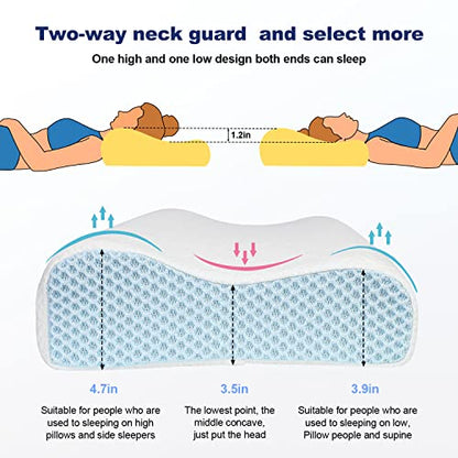  PKBD Queen Size Memory Foam Pillow With 2Pcs Pillowcases,Neck And Shoulder Pain Relief,Ergonomic Orthopedic Cervical Sleeping Pillow Neck Contour Support Bed Pillow For Side,Back And Stomach Sleepers