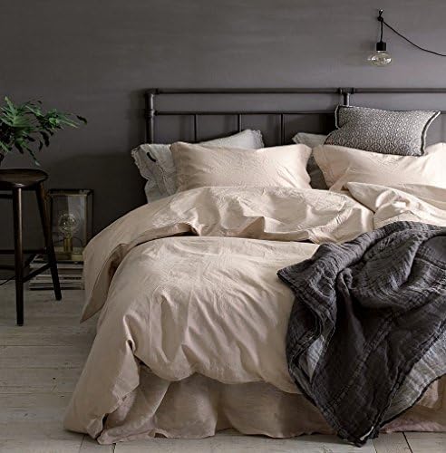  Eikei Washed Cotton Chambray Duvet Cover Solid Color Casual Modern Style Bedding Set Relaxed Soft Feel Natural Wrinkled Look (King, Desert Sand)