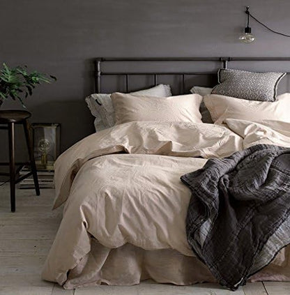  Eikei Washed Cotton Chambray Duvet Cover Solid Color Casual Modern Style Bedding Set Relaxed Soft Feel Natural Wrinkled Look (King, Desert Sand)