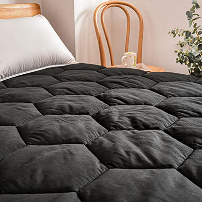  Quilted Mattress Pad Cover, Soft Breathable Honeycomb Hexagonal Design Mattress Topper, Thick Warm Fitted Mattress Protector, Stretches Up To 19" Deep Pocket (Black, Queen)