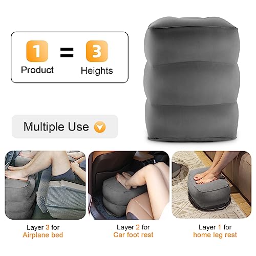  Maliton Inflatable Travel Foot Rest Pillow, Airplane Bed For Kids, Car Foot Rest Pillow, Adjustable Height Leg Rest Pillow For Airplane, Car, Train, Home, Office(Dark Grey, 1 Pack)